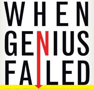 Roger Lowenstein'ın When Genius Failed kitabının kapağı: büyük siyah harflerle kitap adı ve aşağı dönük kırmızı ok
